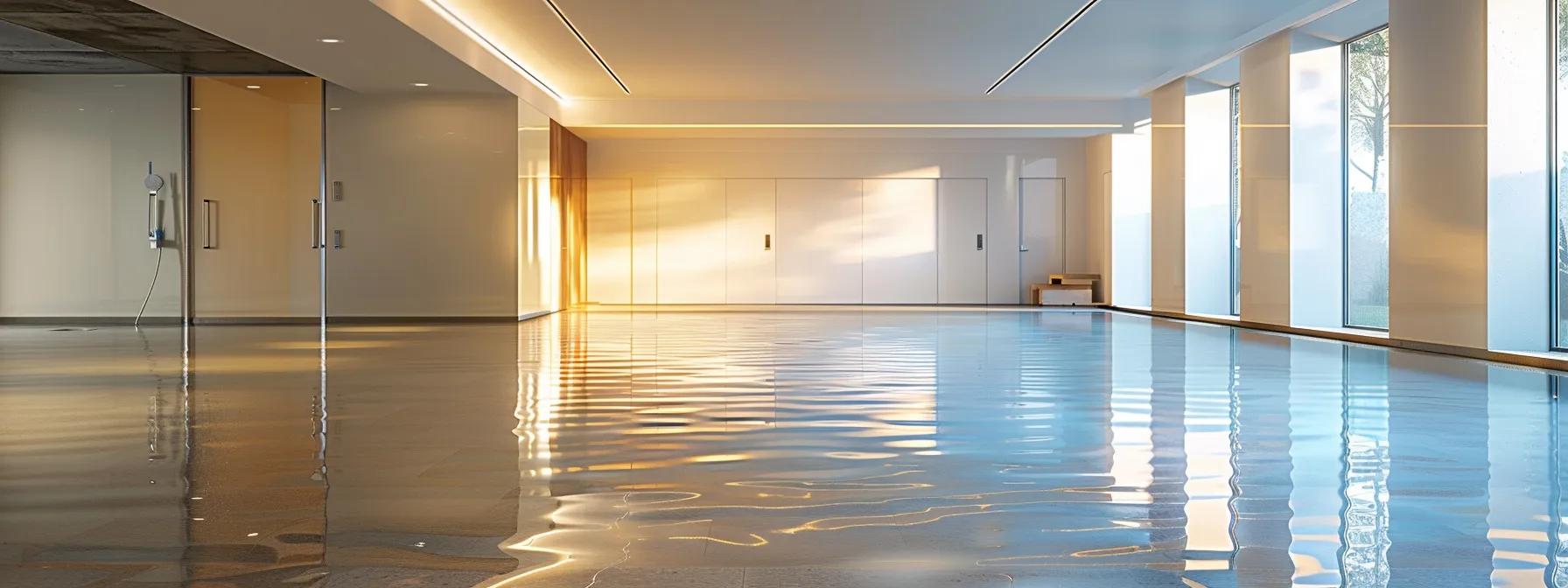 a modern, well-lit basement showcasing advanced waterproofing technology, with sleek, professional equipment and a pristine, dry floor highlighting the benefits of investing in waterproofing for property integrity and quality of life.