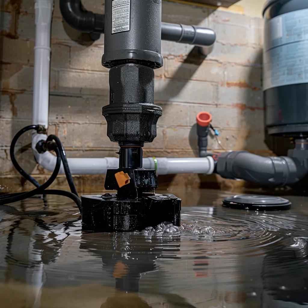 Sump pump installation in a commercial basement preventing flooding